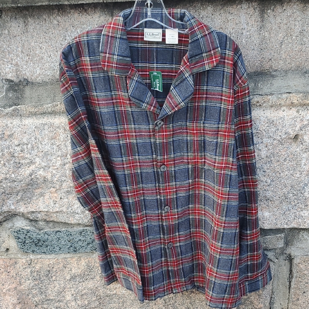 NWT L.L. Bean Scotch Plaid Flannel Pajama  Top Large Regular